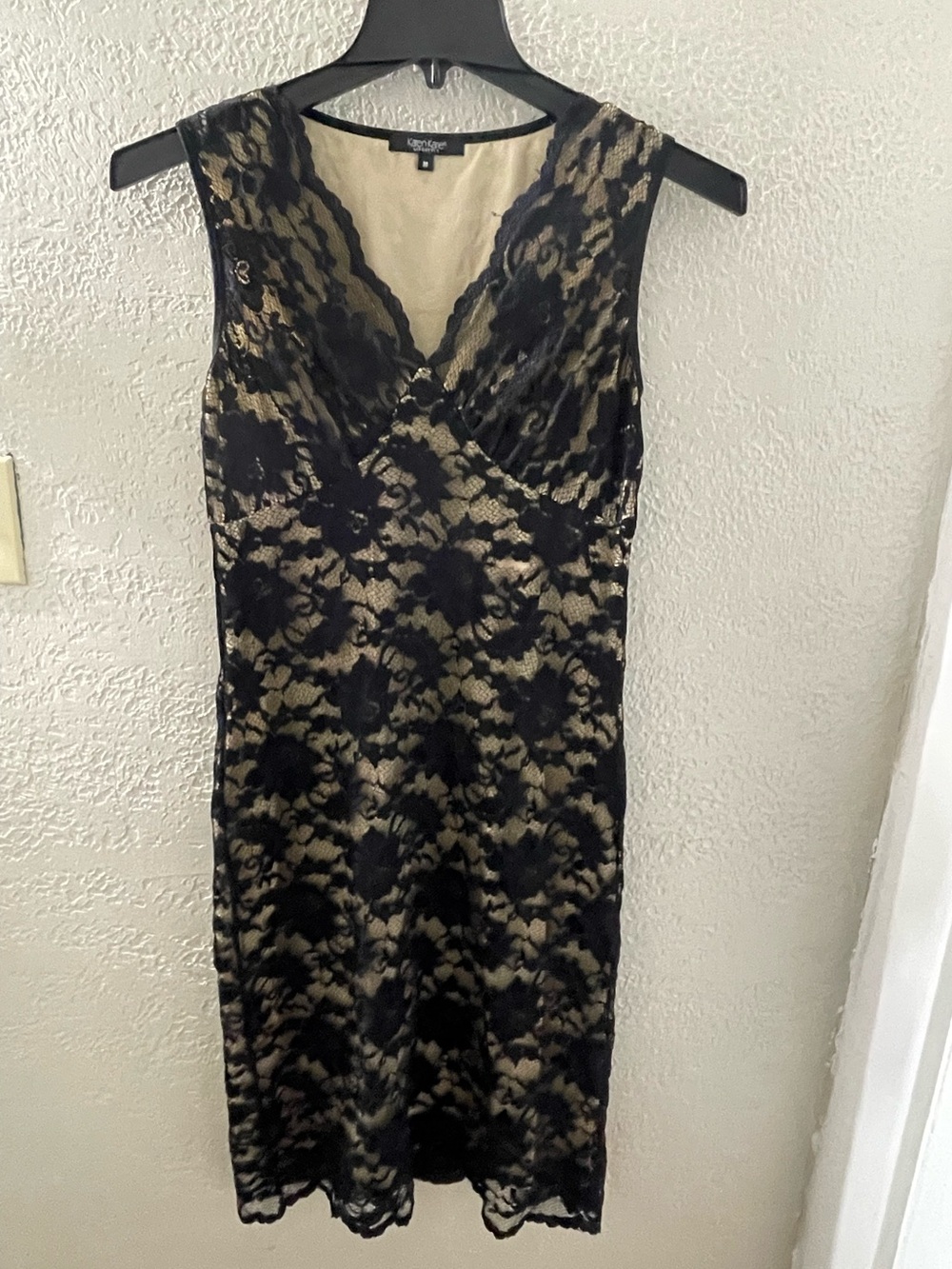 Karen Kane Black Lace Overlay with Cream Lining Dress Medium